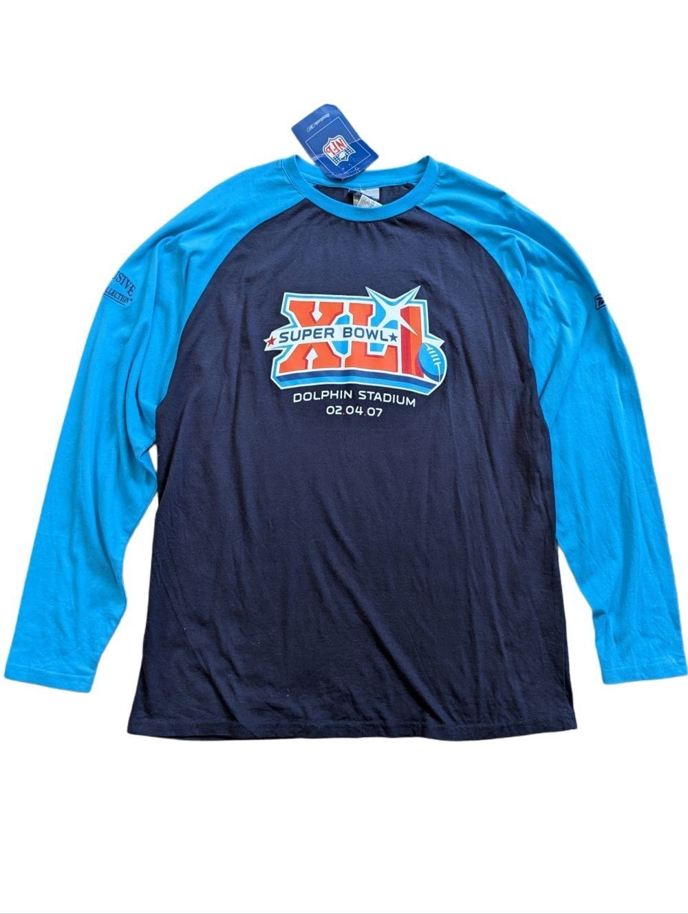 Reebok Mens Blue Super Bowl XLI Dolphins Stadium Collection Shirt Size Large